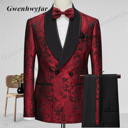 Gwenhwyfar Wheat-gold Patterns Suits of Men 2026 Autumn Party Suits Include Plain Gold Lapel Blazer Patterns Vest Slim Pants