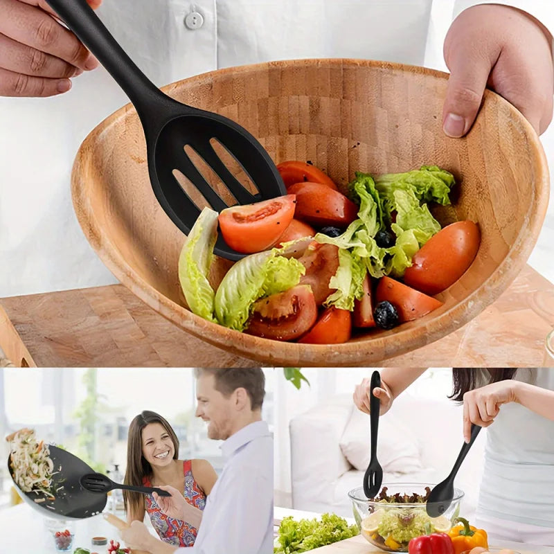1/3-Piece Silicone Cooking Spoon Set - Heat-Resistant, Large Slotted & Solid Spoons for Non-Stick Cookware, Mixing & Filling