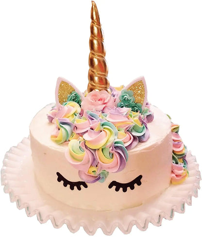 Unicorn Cake Topper Handmade Party Cake DIY Decoration Supplies with Eyelashes Gold Horn for Birthday Party Baby Shower Wedding