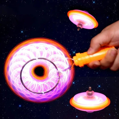 LED Magnetic Orbit Gyroscope Toy For Kids Gift Magic Spinning Top with Rail Hand Cranked Luminous Flashing Lights Spinning Top