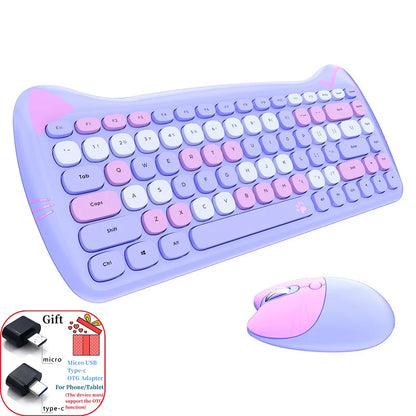 MOFII Kawaii Cat 2.4G Wireless Keyboard and Mouse Set Cute Lipstick Punk Keyboards and Mice Combos for Laptop PC Home Office