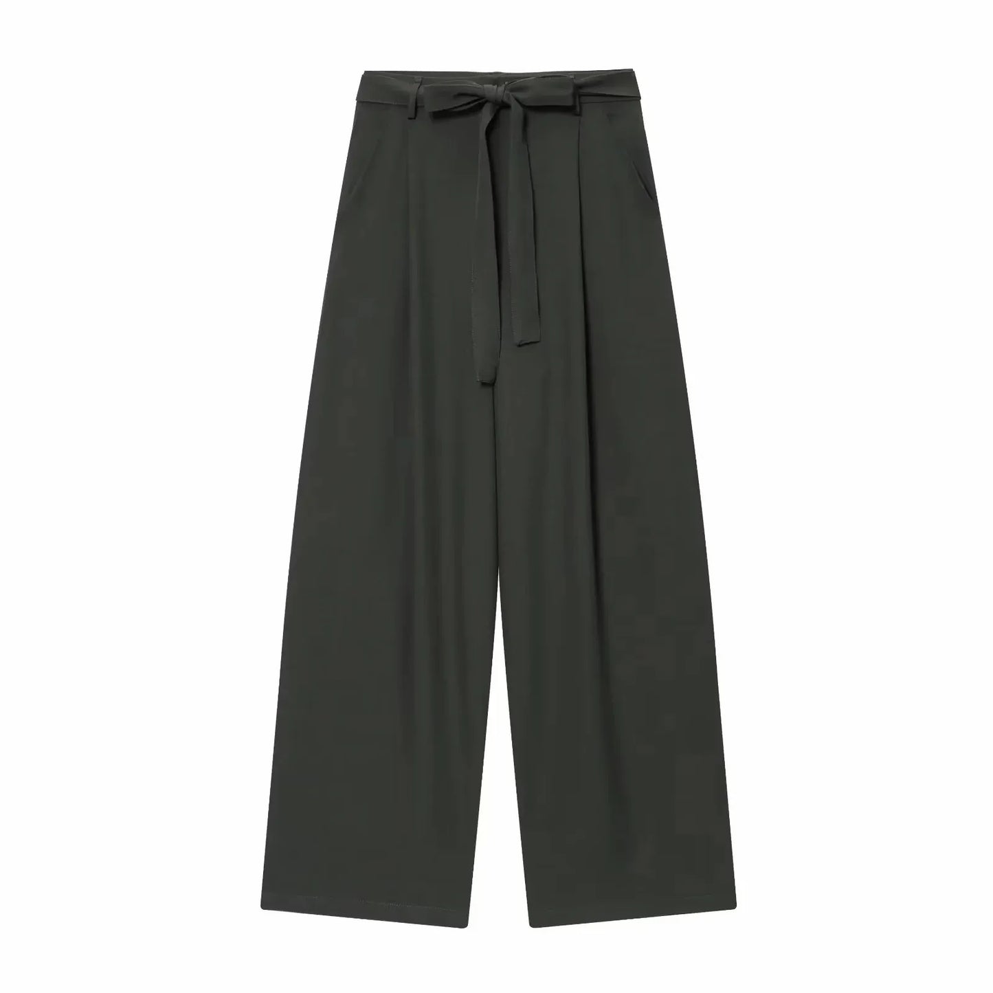 Women Fashion 2-Piece Set Single-breasted Sleeveless V-Neck Pinstripe Vest+Summer Pleated Loose Pocket Belt Zipper Pants