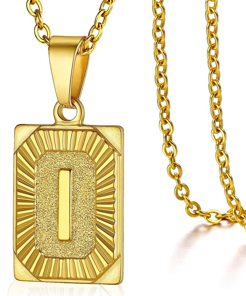 Initial Pendant Necklace for Women Simple Stainless Steel Cuba Link Charm Letter Square Necklace Men Jewelry Couple Gift