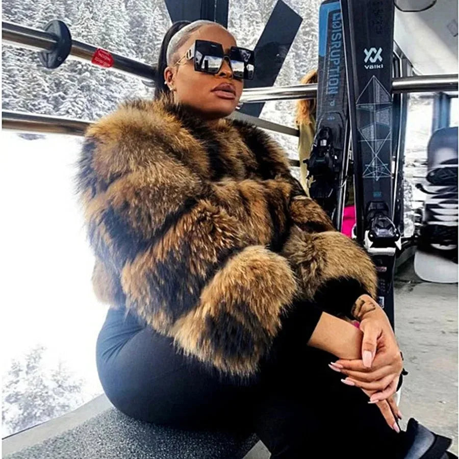 2026 Maomaokong Super Hot Winter Women Luxury Thick Real Raccoon Fur Coat Natural Fox Fur Jacket Plus Size Jackets Female Vest