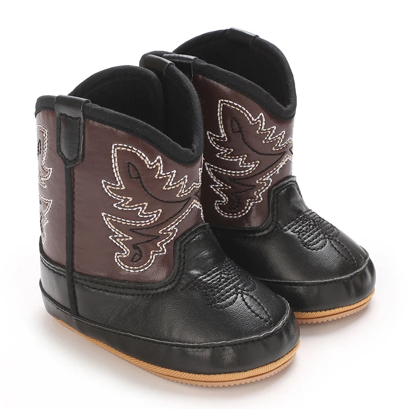 Western Cowboy Princess Baby Boots 0-18M Infant Pre-Walker Shoes Soft Sole Embroidered Footwear for Newborn Girls