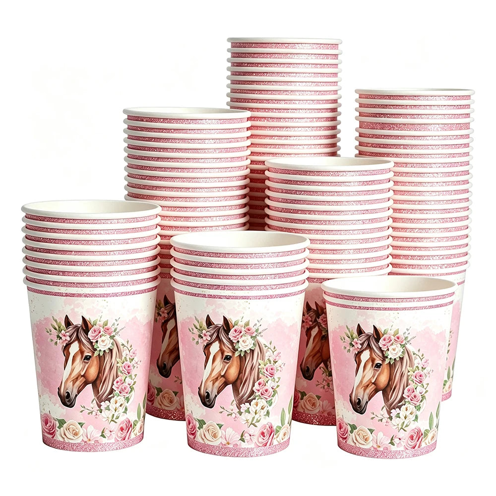 10/50pcs Western Cowboy Horse Paper Cups Disposable Tableware Drinking Cups Cowboy Cowgirl Horse Racing Birthday Party Decor