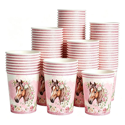 10/50pcs Western Cowboy Horse Paper Cups Disposable Tableware Drinking Cups Cowboy Cowgirl Horse Racing Birthday Party Decor