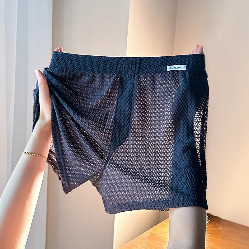 New Men's Ice Silk Jacquard Boxer Shorts, Loose and Breathable, Large Size, Square-Cut, Home Casual Simple Men's Underwear