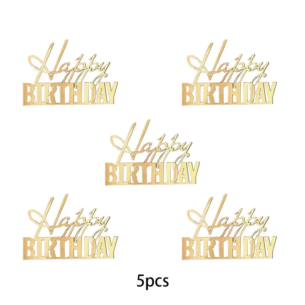 5pcs Happy Birthday Cake Toppers Mirror Acrylic Side Cake Decorations for Birthday Cake Decor Party Decorations