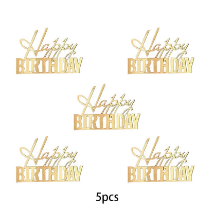 5pcs Happy Birthday Cake Toppers Mirror Acrylic Side Cake Decorations for Birthday Cake Decor Party Decorations