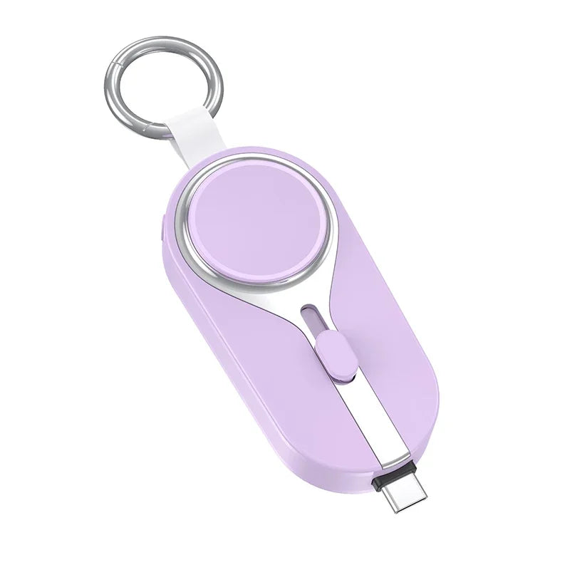 Mini Emergency Keychain Power Bank 2-in-1 Wireless Charging Watch Mobile Power Supply for Apple Watch and iPhone Xiaomi Samsung