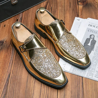 Shoes Men Casual Man Men's Summer Shine Gold Dress Patent Leather For Mens Gold Moccasins Business Pointed Bussiness Luxury