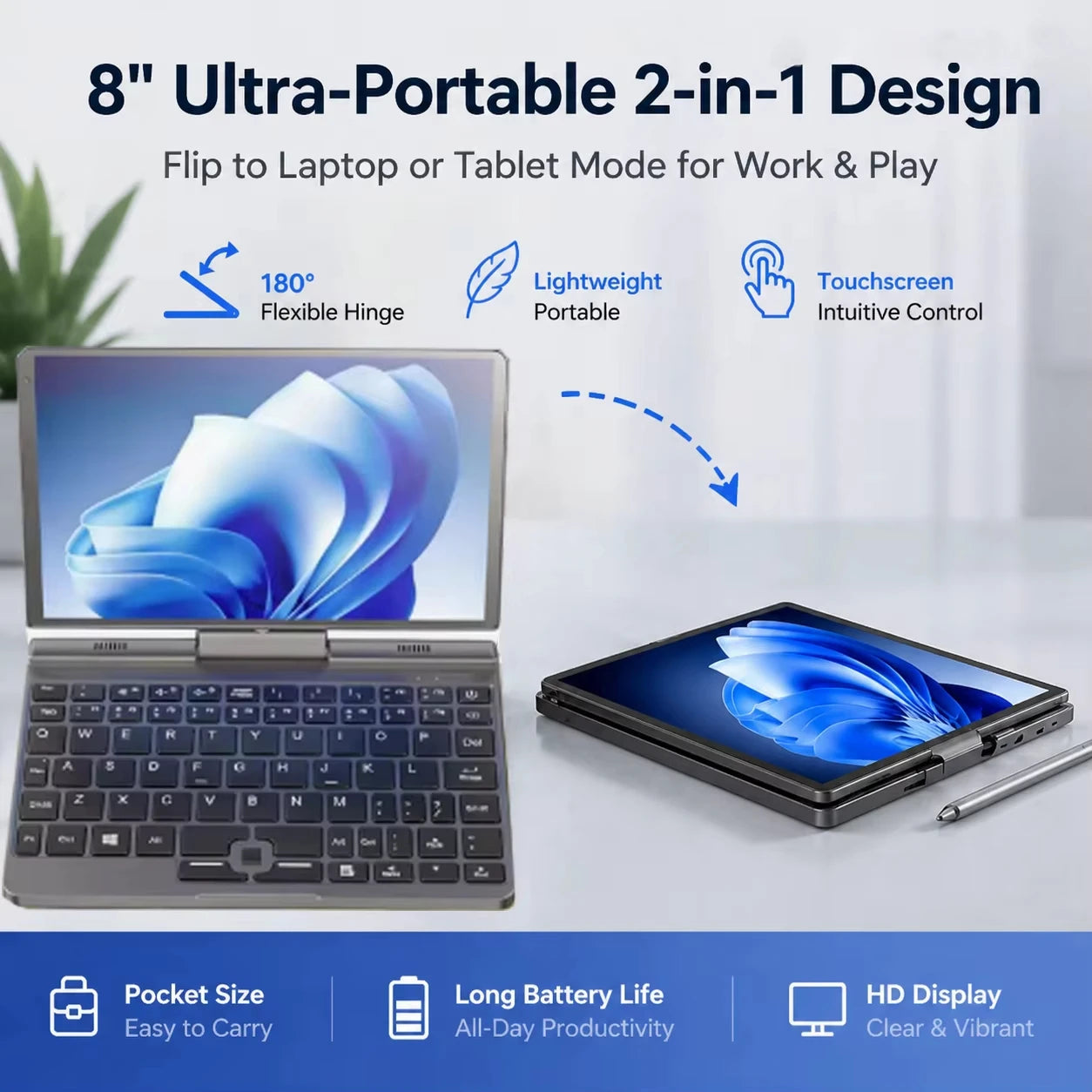 2025 New 8 Inch Oushedi Mini Laptop Intel N95 Quad Core Touch Screen Slim Portable Windows 11 Pro Notebook For Student Office
