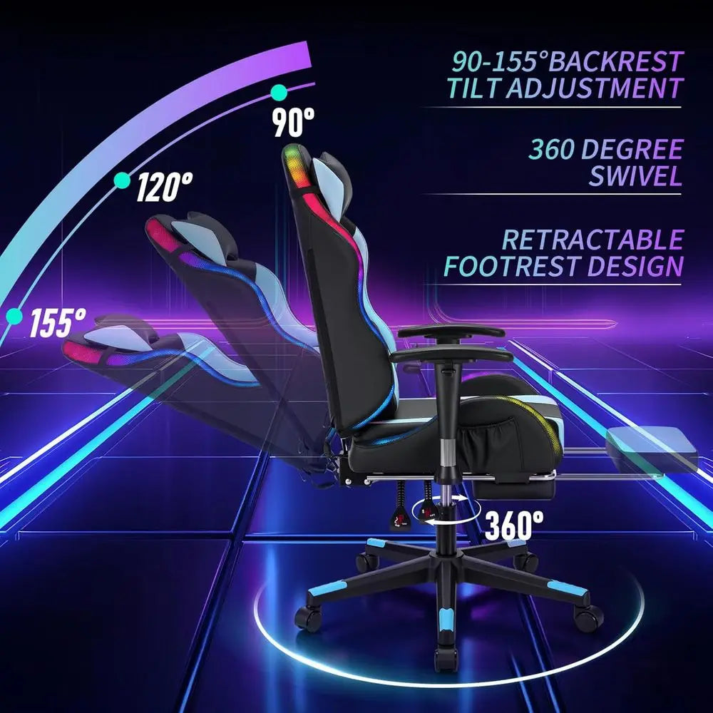 RGB LED Gaming Chair or Kids Reclining Gaming Chairs or Teens 8-15 Computer Chair with RGB Lights Kids PC Game Chair with ootres