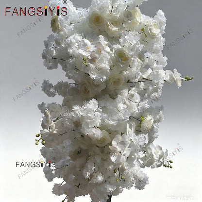 White Rose Hyacinth Table Centerpiece Flower Ball Wedding Backdrop Decor Floral Arrangement Runner Flower Row Event Party Props