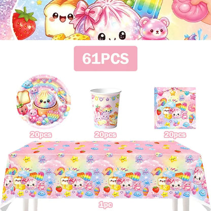 Squishy Bao Bun Themed Birthday Party Decorations Set Tableware Paper Plates Cups Cute Squishy Gift Bags Balloon Banner Supplies
