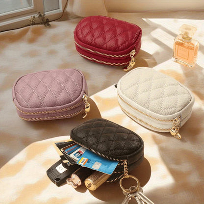 New PU leather rhombus small wallet mini coin change bag double zipper storage change bag
