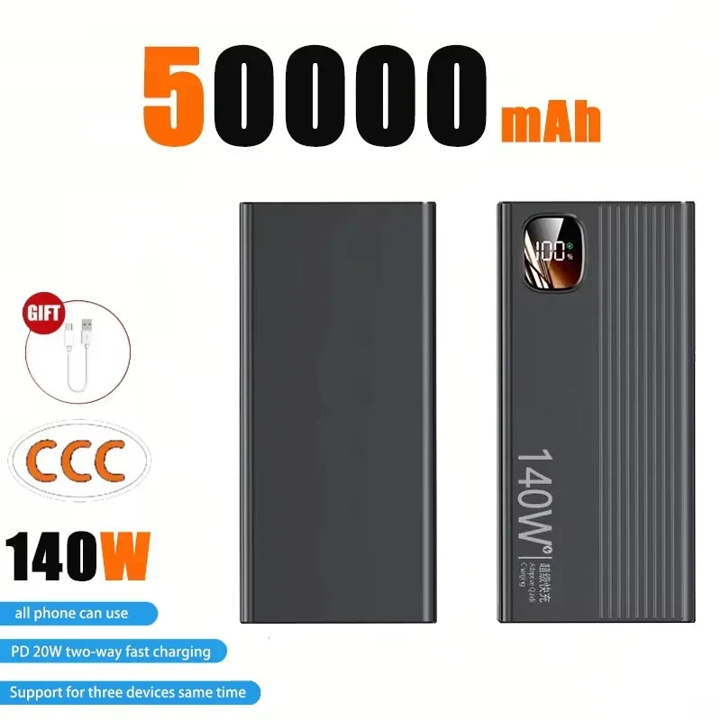 Lenovo 140W Super Rapid Charging 2026New High‑Capacity Portable Battery 500000mAh Powerbank Power Bank For Xiaomi iPhone Phone