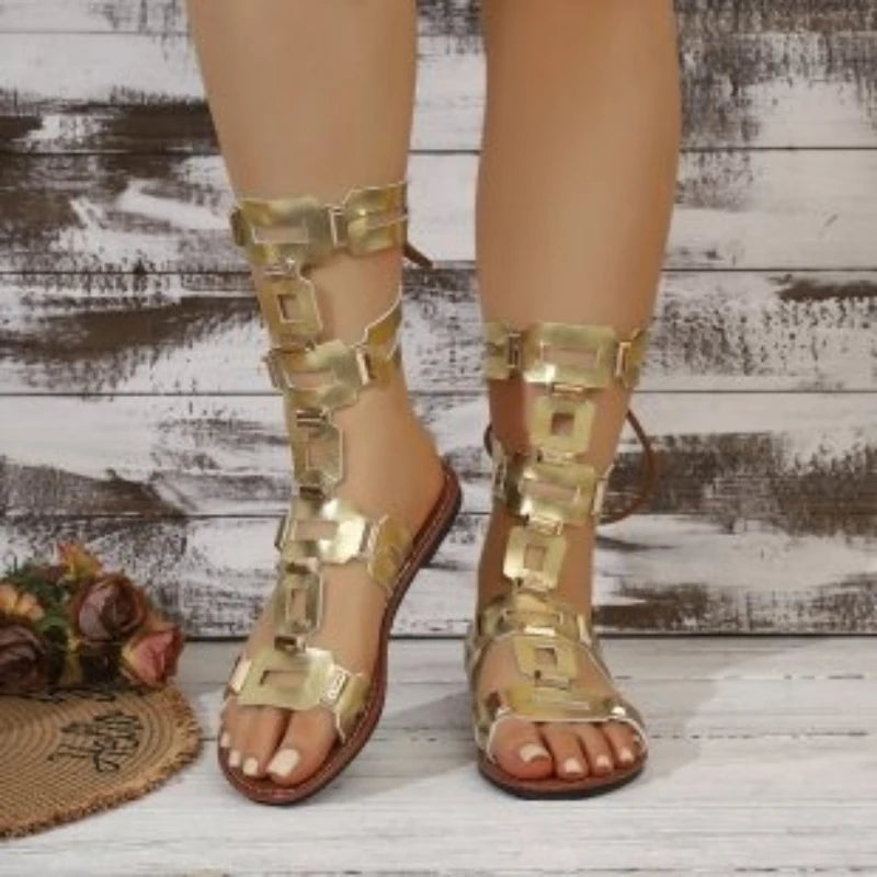 2026 New Fashionable Flat Sandals with Back Lace-up Designer Women's Sandals Sexy Open Toe Roman Style Casual Summer Boots 36-43