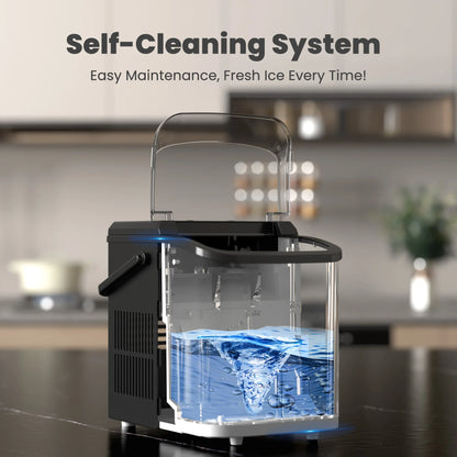 JHK Portable Kitchen Ice Machine Countertop Ice Maker with Handle 9 Bullet Ice Cubes Ready in 6 Mins Self-Cleaning Quiet Compact Ice Maker for Home Camping