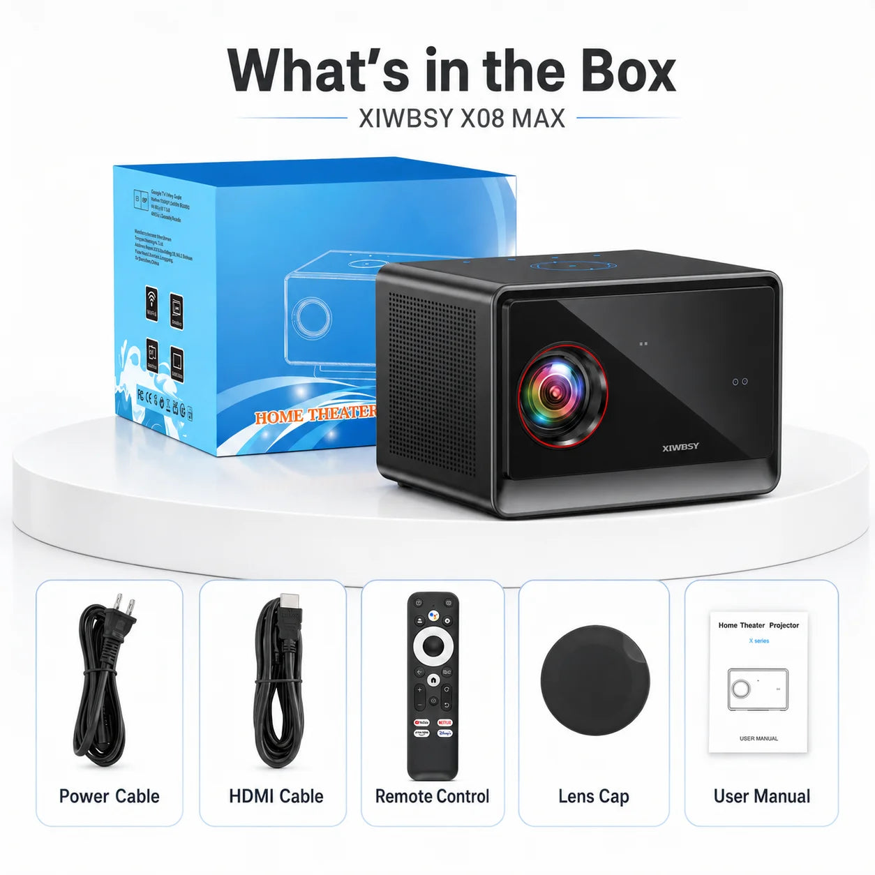 XIWBSY 64GB Google TV Projector 4000ANSI Offline Cinema Beamer 4K HD Video Projector Android 14.0 Sealed Optical Projector