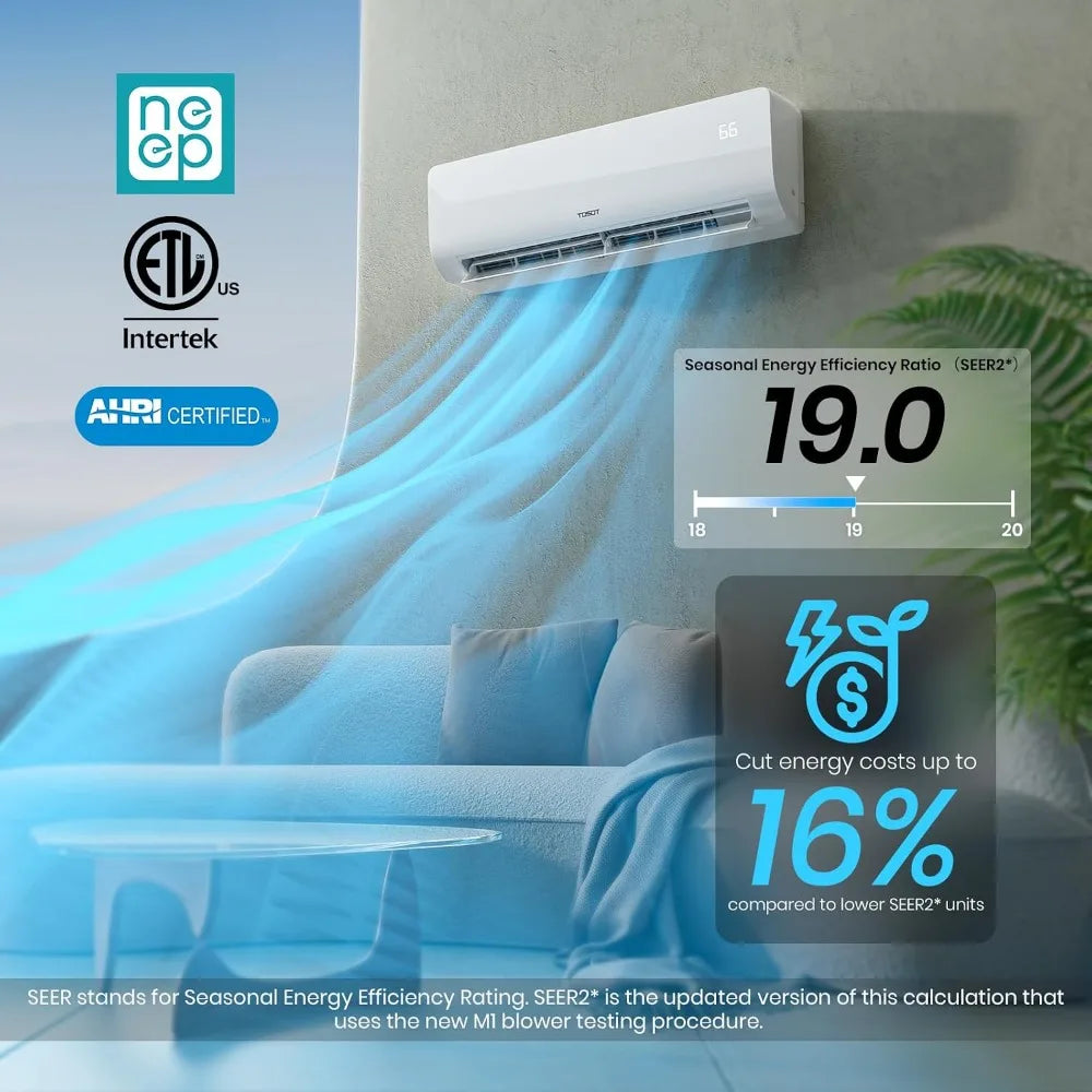 12000 BTU Ductless Mini Split AC & Heater,Inverter,19 SEER2,WiFi & Alexa Compatible, Custom