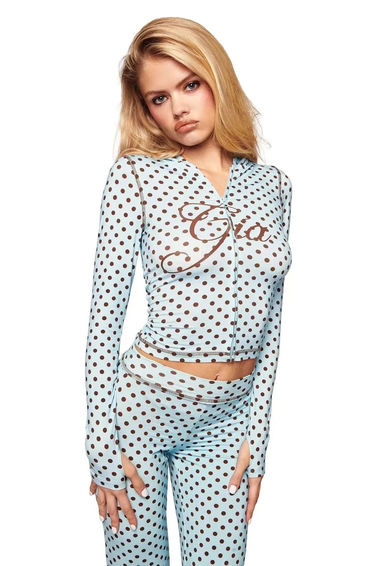 GIA Front Shoulder Slim Fit Jacket Pants Set with Letter Print Design Hooded Zipper Snake Pattern Short Fit Streetwear