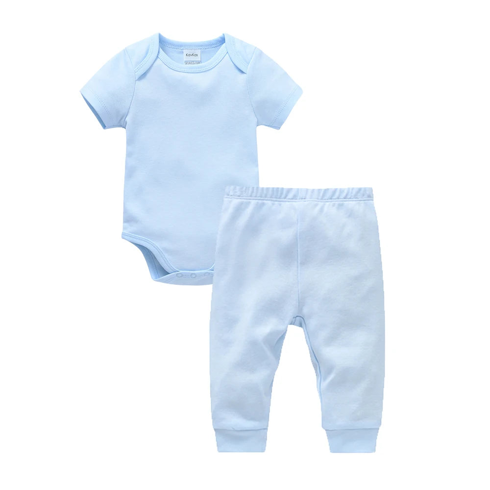 2/6 Pcs/lot Muslin Blank Baby Rompers Pants Set Plain Colors Summer Short Sleeve Bodysuit Kids Clothing Set Boys Clothes