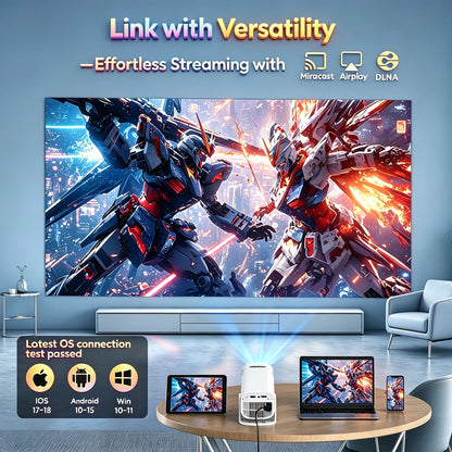 XGODY Mini 4K Projector, 720P Native 300 ANSI, Android 11 Short Throw Smart Projector  WiFi 6 BT5.4, 180° Stand, Auto Keystone for Home Theater Bedroom Gift