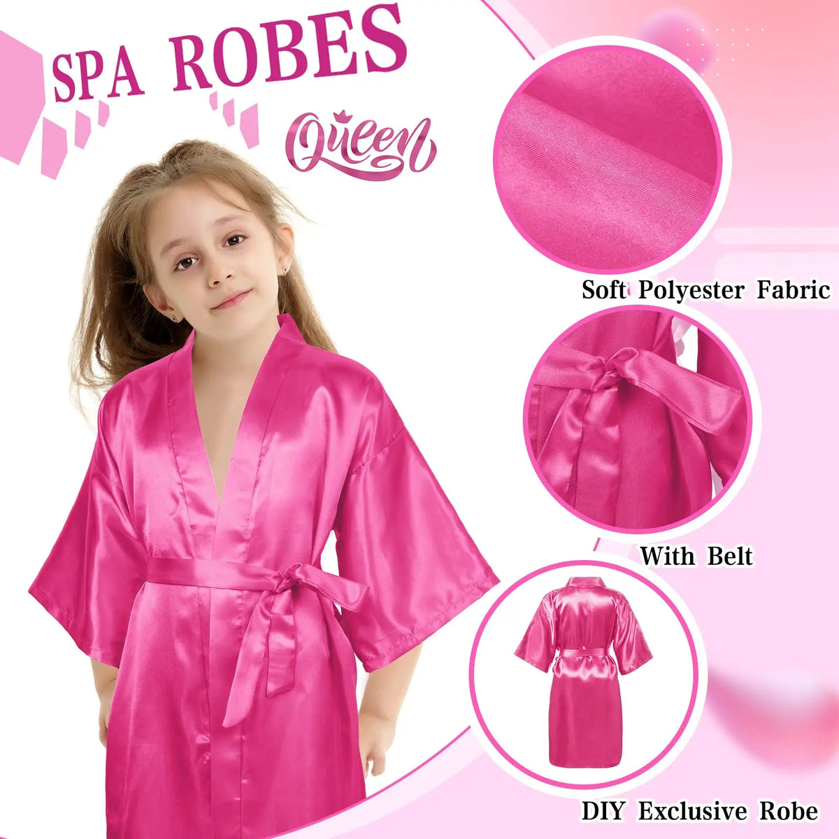 6-12Set Birthday Squad Robes Spa Party Favors for Kids Birthday Spa Party Robe for Girls Kimono Satin Robe Hot Pink Party Favor