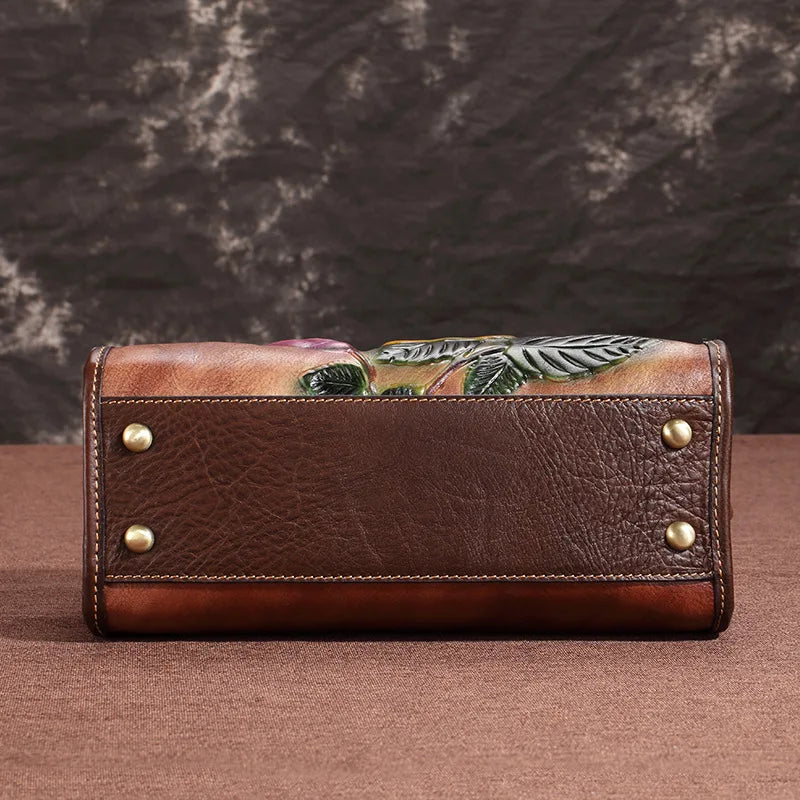 New Genuine Leather Handbag Retro Women's Casual Handcrafted Stroked Color Top Grain Cowhide Single Shoulder Crossbody Bag