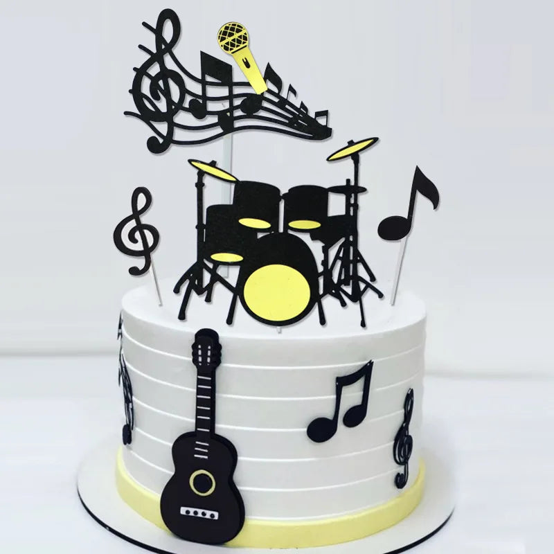 Music Party Cake Topper Guitar CD Optical Disc Musical Note Happy Birthday Decoration Baby Shower Party Dessert Baking Supplies