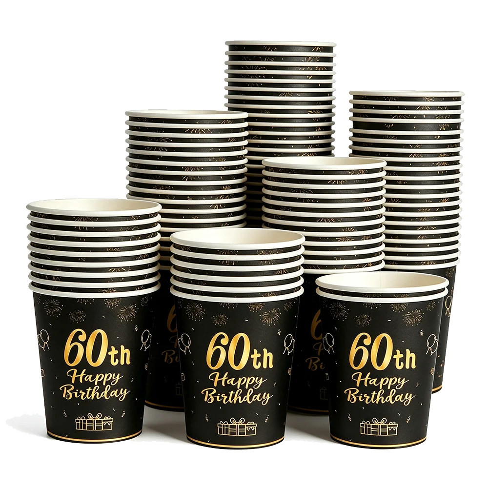 8-40pcs Men Women Adult 18th 30th 40th 50th 60th Birthday Party Decoration Supplies Black Gold Disposable 7/9inch Paper Plates