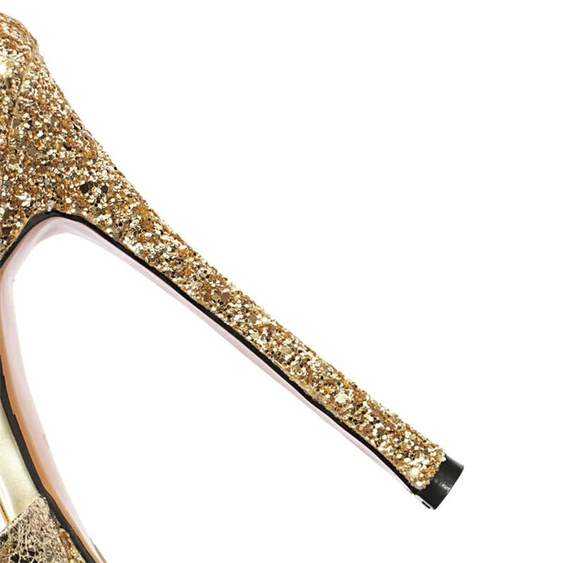 Brand Design Shiny Gold Women's Sandals New Sexy 15cm High Heels