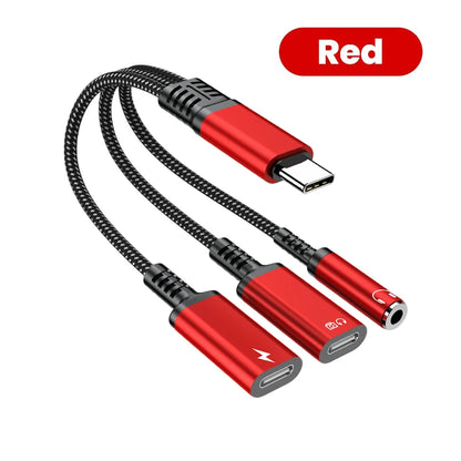 PD 60W Type C to Dual Type C 3.5mm Headphone and Charger Adapter 3 In1 USB C to AUX Audio Jack Dongle Cable For Samsung IPhone16