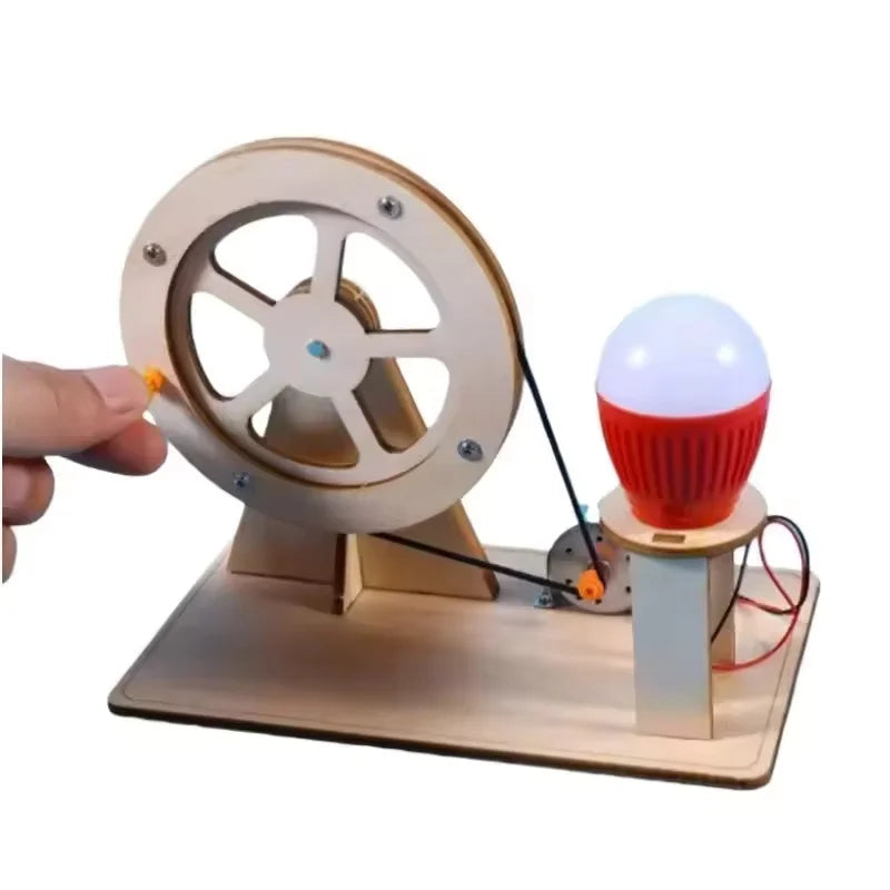 DIY Hand Crank Generator Science Kit STEM Educational Toy for Kids Wooden Physics Experiments to Learn Electricity & Renewable