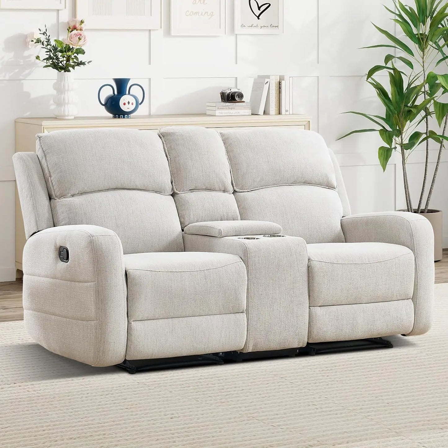 Manual Living Room Furniture Reclining Couch Set, Soft Fabric Loveseat Recliner Sofa for Meeting Room, Overstuffed, Custom