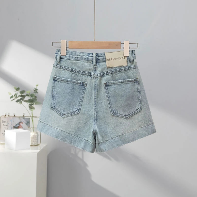 Light Blue High Waist Skinny Short Shorts Women's Summer New Style American Ultra Short Shorts Hot Pants Retro Denim Shorts