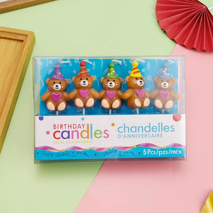 Hot Sale 5PCS Love Little Bear Happy Birthday Cake Candle Children's Tie Letter Bear Party Cartoon Cake Decoration