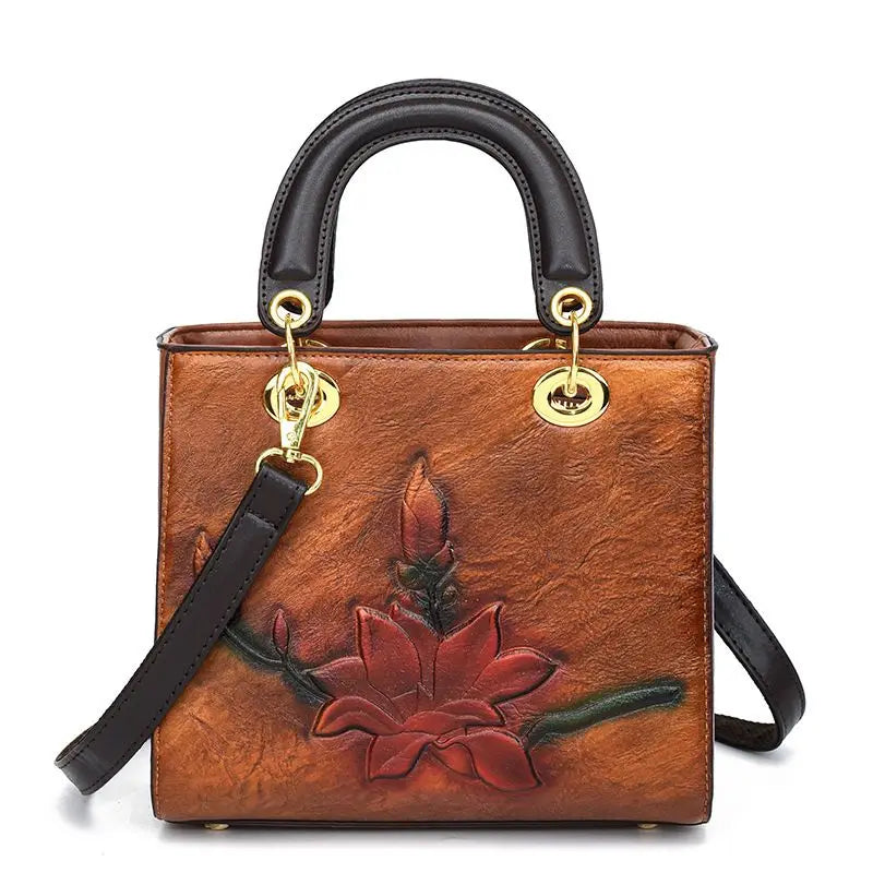 2026 New Handbag Trendy Hand-held Bag Floral Embossed Design Slanted Single-shoulder Crossbody Retro Ethnic Bags Women Package