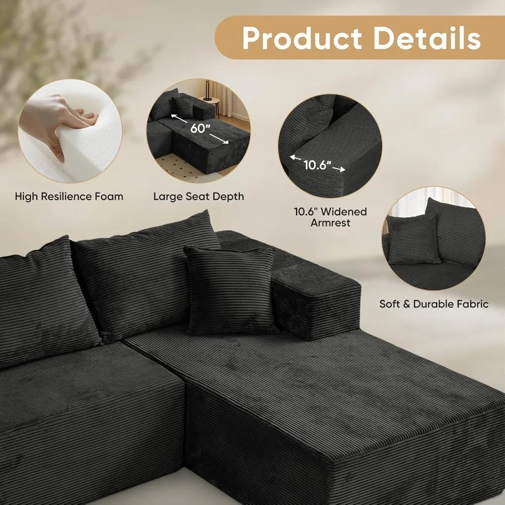 103" L Shaped Modular Sectional Sofa for Living Room, Custom