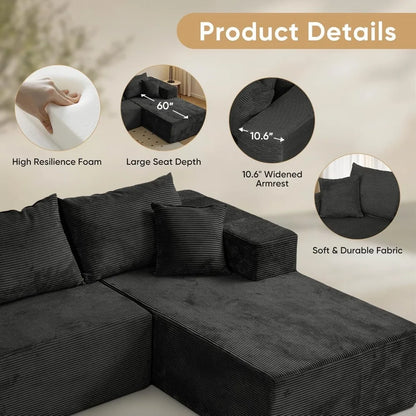 103" L Shaped Modular Sectional Sofa for Living Room, Custom