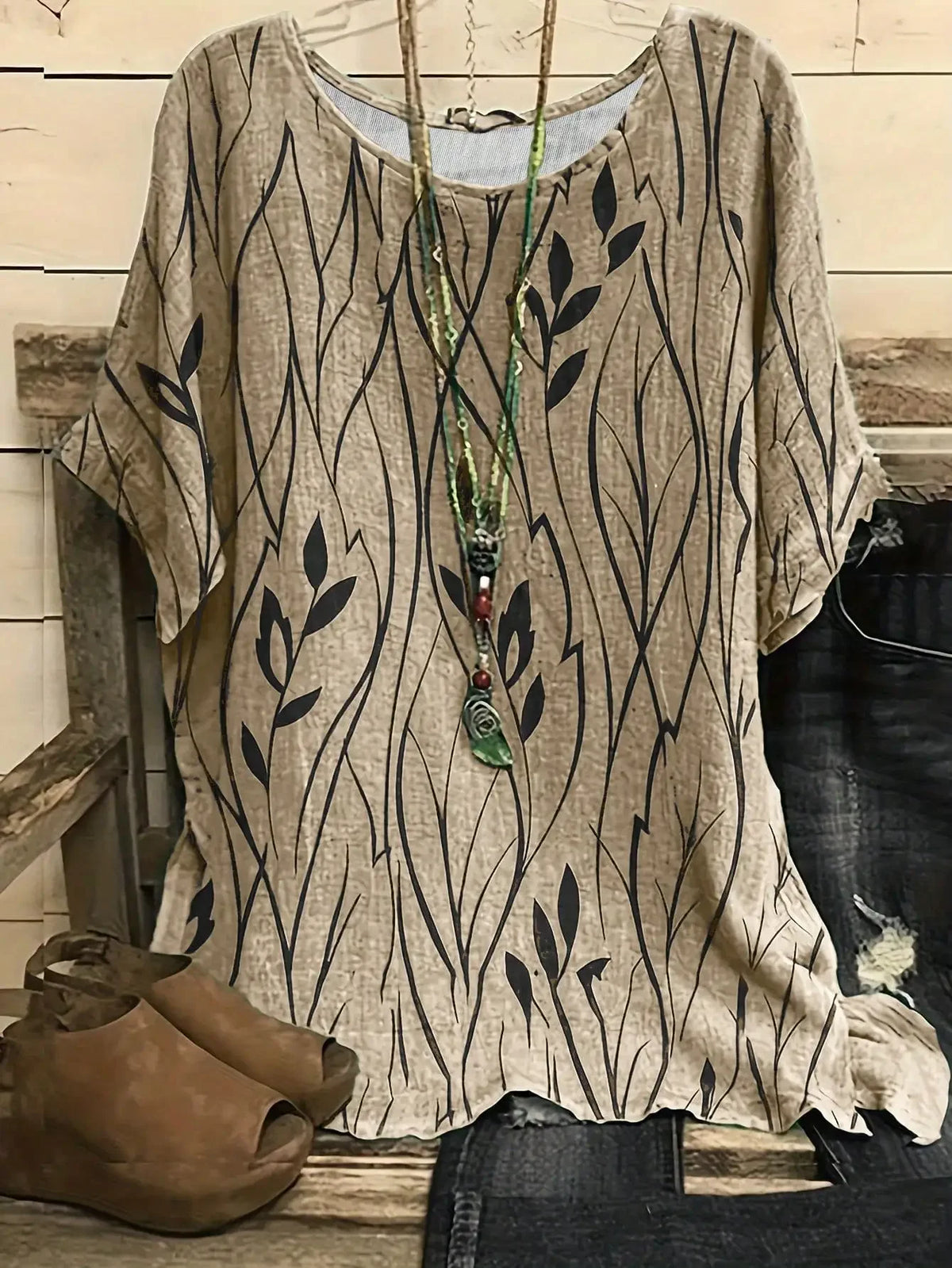 Women Plus Size 1XL-8XL Casual Loose Top Shirts Leaves Print Blouse T-shirt Ladies Fashion Vintage Blouse Half Sleeves T-shirt