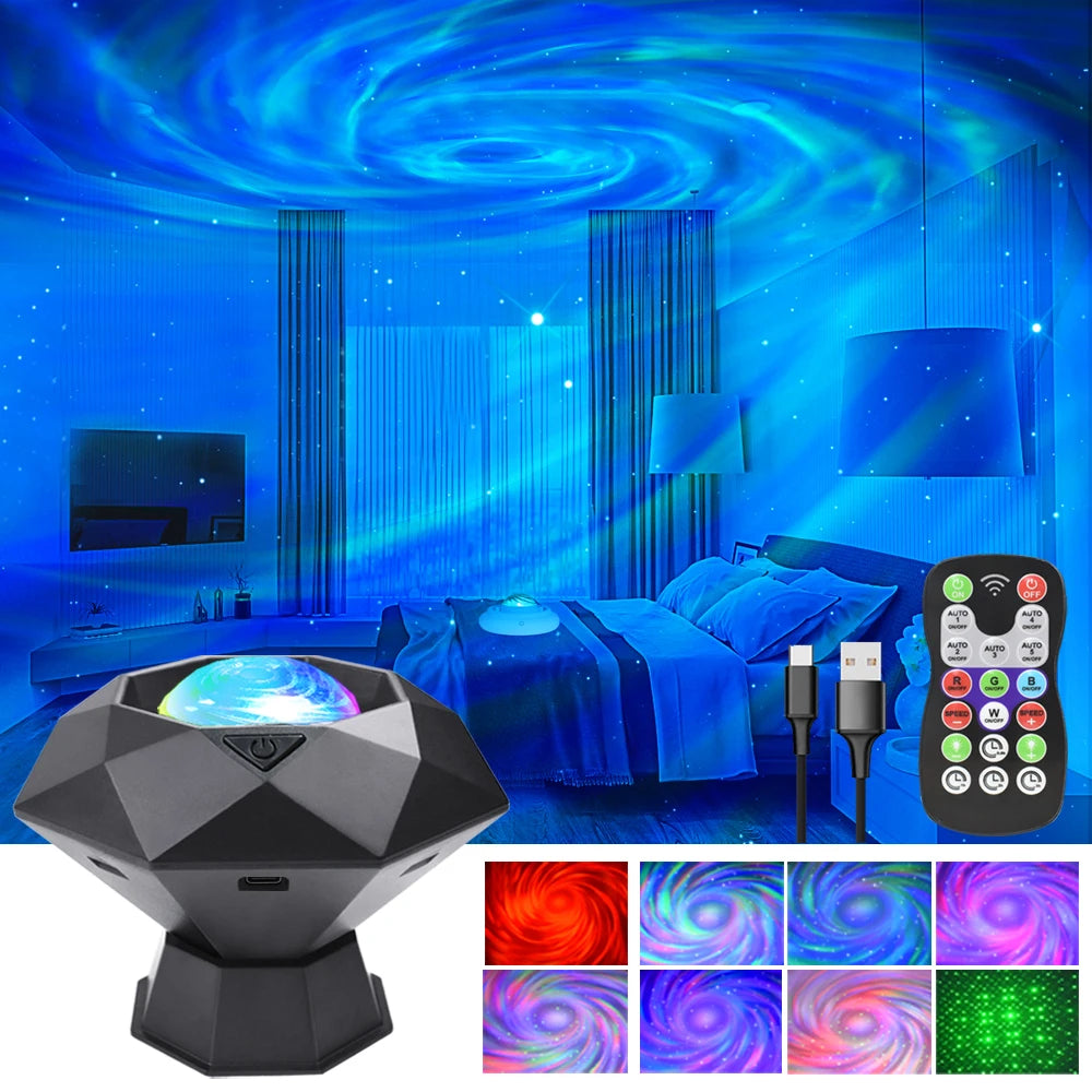 Northern Lights Starry Sky Projector LED Night Light with Remote Control USB for Home Bedroom Party Christmas Indoor Decor