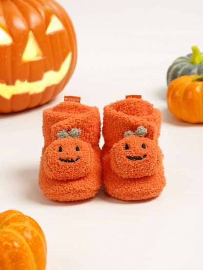Halloween Pumpkin Baby Booties Stay On Slipper Winter Warm Soft Shoes Newborn Crib Sock Shoes