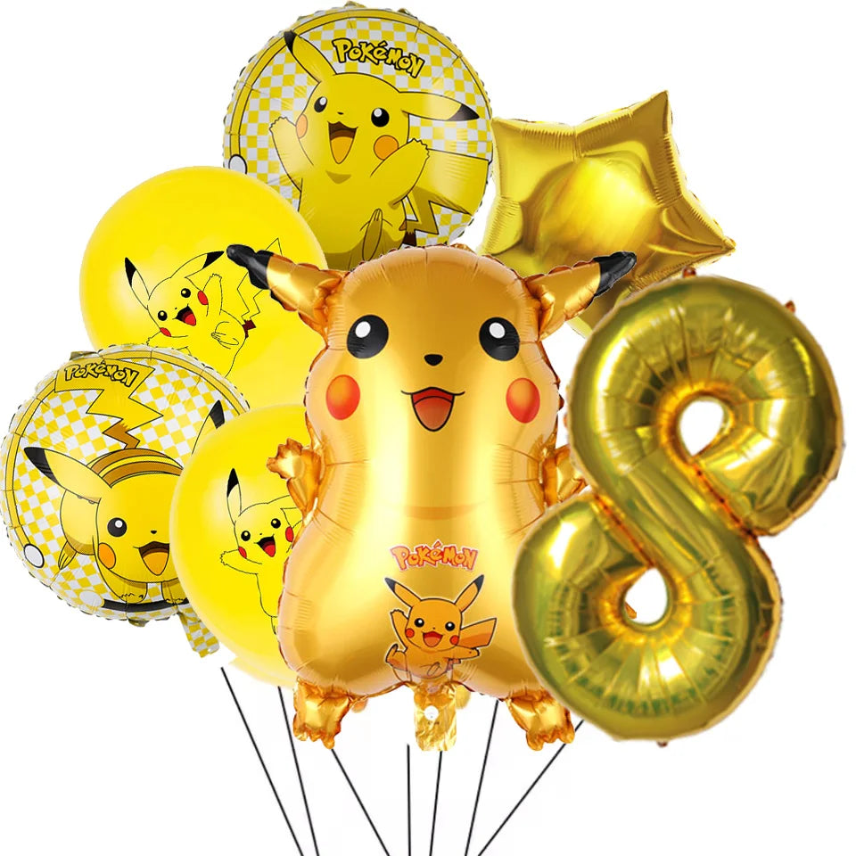 7Pcs/Set Pokemon Balloon Set Pikachu Charmander Cartoon Aluminum Foil Balloons Party Decoration Props Toy Anime Birthday Party