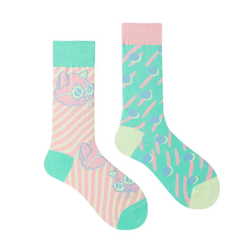 1 Pair Man Women Sock Original AB Tide Socks Colorful Cat Dog Koala Cow Cotton Socks Four Seasons Unisex Socks for Birthday Gift