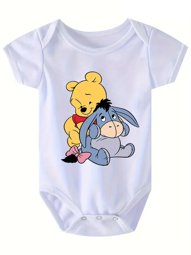 Cute Winnie The Pooh and Donkey Printed Baby Bodysuits One Piece Jumpsuit Clothes Toddler Boy Girl Short Sleeve Outfits