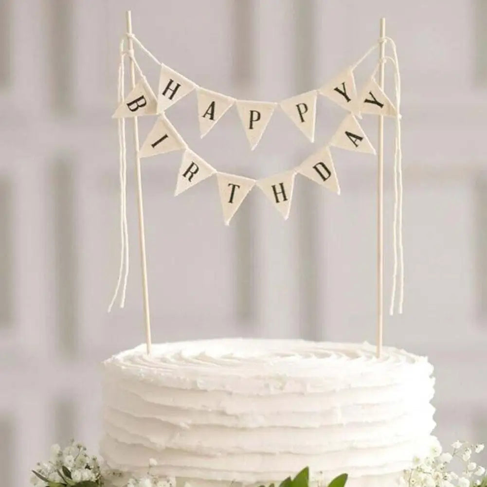 New Birthday Cake Flag Topper Baking Decoration Tools Wood Gadgets Paper Decor Happy Party Birthday Decor With Letter Pattern