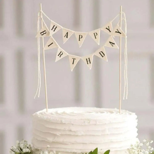 New Birthday Cake Flag Topper Baking Decoration Tools Wood Gadgets Paper Decor Happy Party Birthday Decor With Letter Pattern